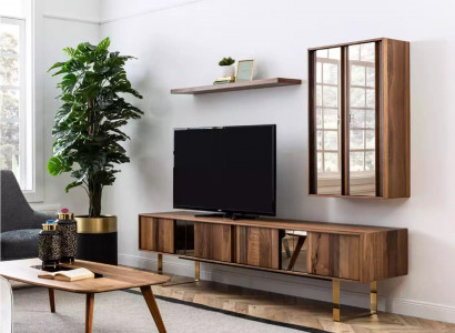 Lowboard rtv Schrank Tisch Wohnzimmer Holz Modern Wohnwand Möbel 5tlg